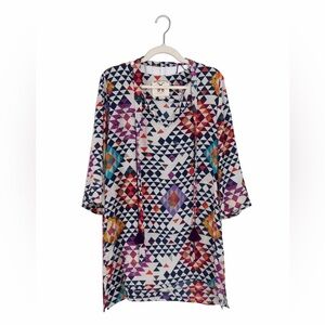 FIGUE 100% Silk Mini Dress Size XS Multi-Color Geometric Print Resortwear Casual